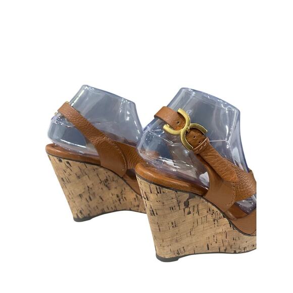 Chloe Brown Wedge Sandals with Cork Heel Renna Calf Leather CH16066 Sz 39 - Picture 6 of 8
